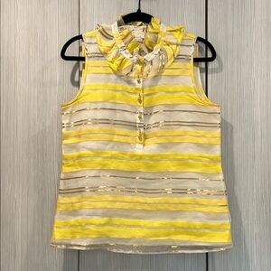 Kate Spade Silk Cori Blouse | Striped | Lemon Yellow, Gold, White‎ | Size Small